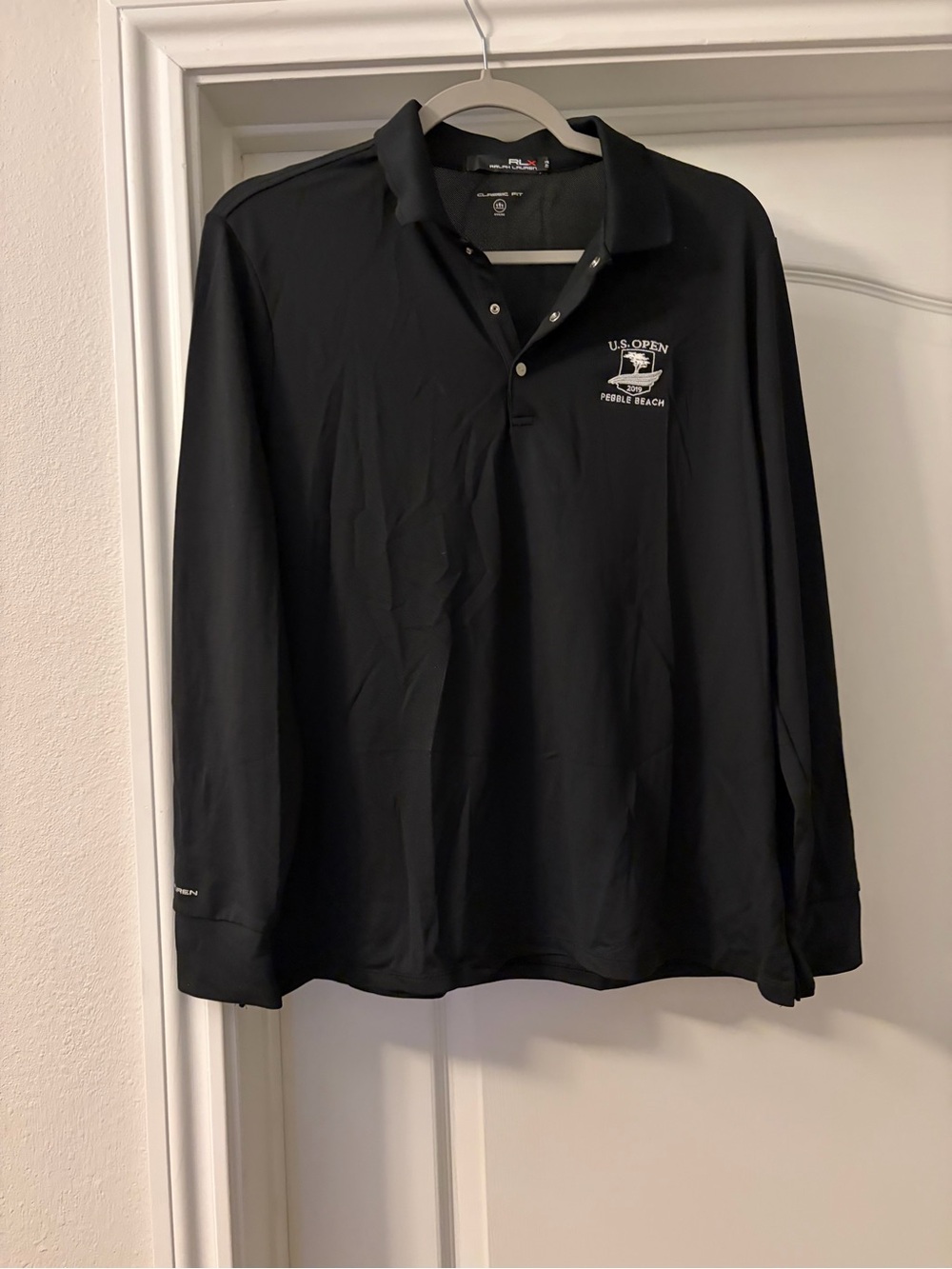 RLX Ralph Lauren Black Long-Sleeve Polo with U.S. Open Pebble Beach Logo
